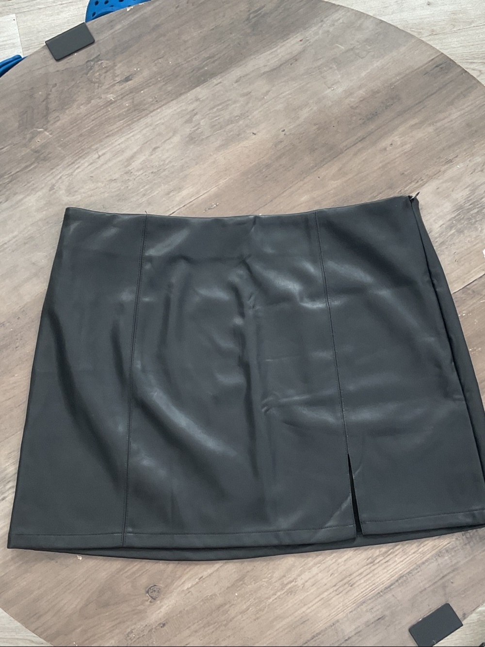 Sincerely Jules Black Faux Leather Mini Skirt with Front Slit